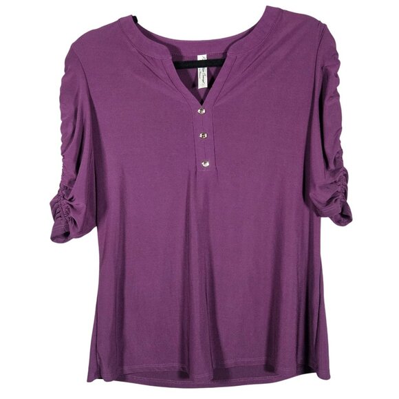 Perseption Conception Purple Ruched 3/4 Sleeve Womens Top With Button Accents S - Picture 1 of 12